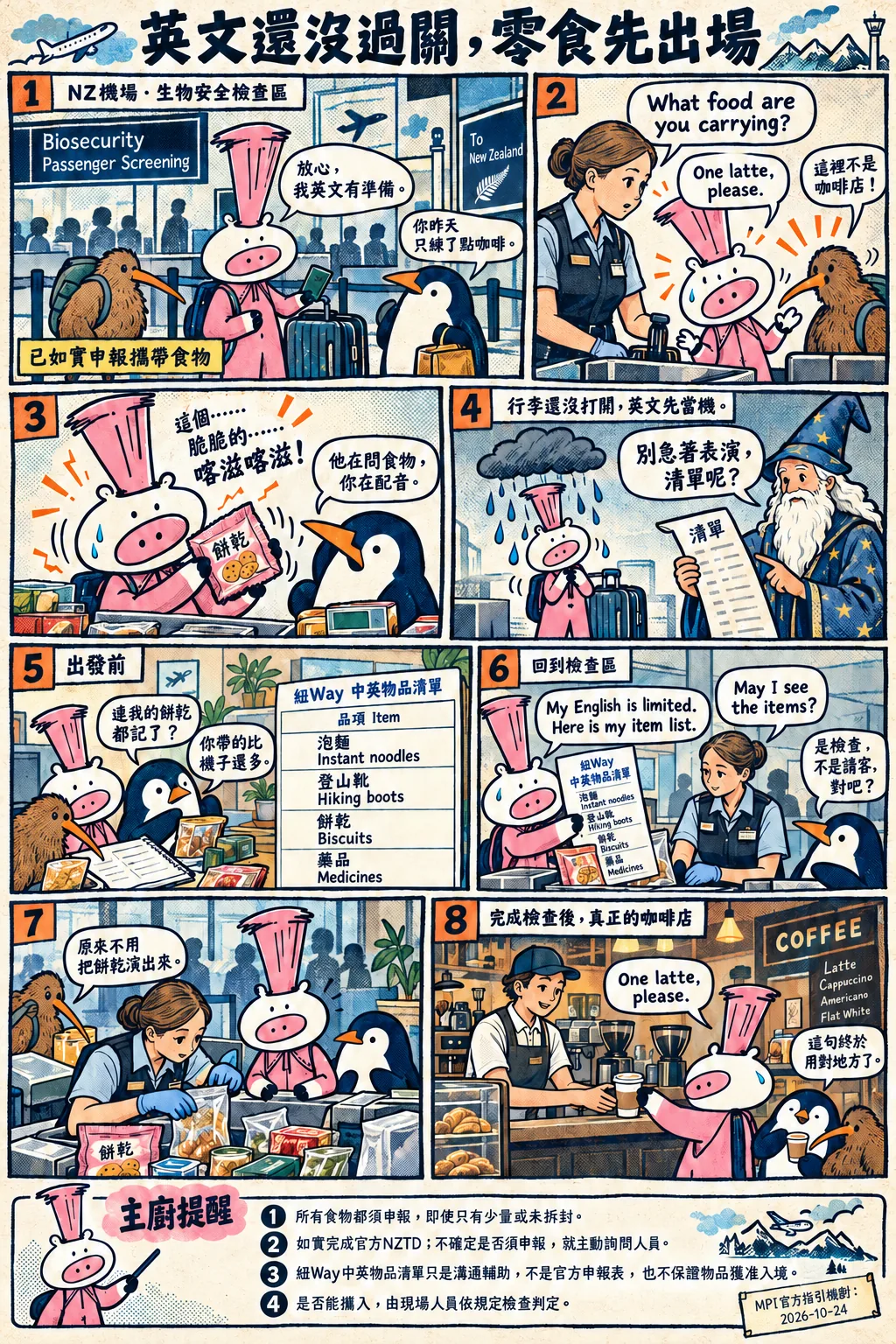過生物安檢怎麼辦完整漫畫;四項主廚提醒在圖片下方